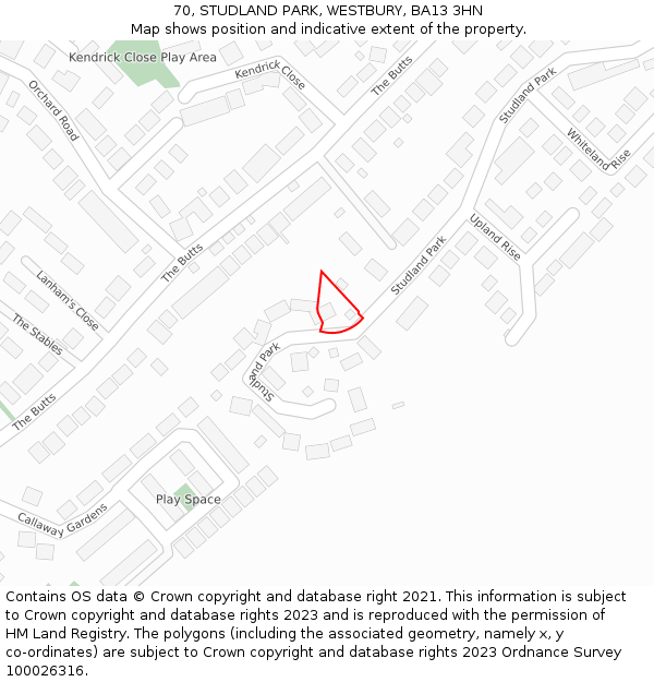 70, STUDLAND PARK, WESTBURY, BA13 3HN: Location map and indicative extent of plot