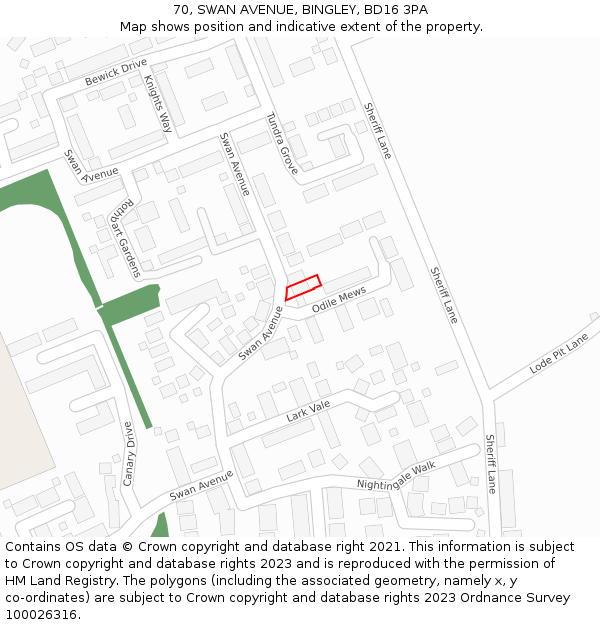 70, SWAN AVENUE, BINGLEY, BD16 3PA: Location map and indicative extent of plot