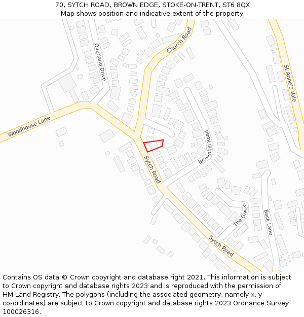 70, SYTCH ROAD, BROWN EDGE, STOKE-ON-TRENT, ST6 8QX: Location map and indicative extent of plot