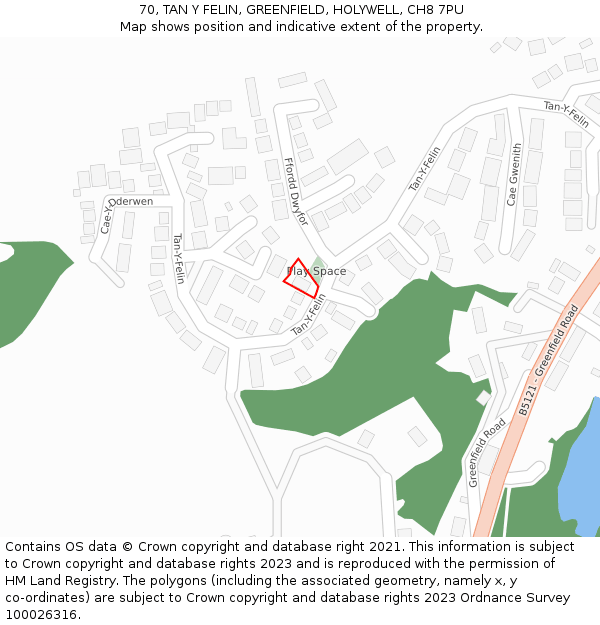 70, TAN Y FELIN, GREENFIELD, HOLYWELL, CH8 7PU: Location map and indicative extent of plot