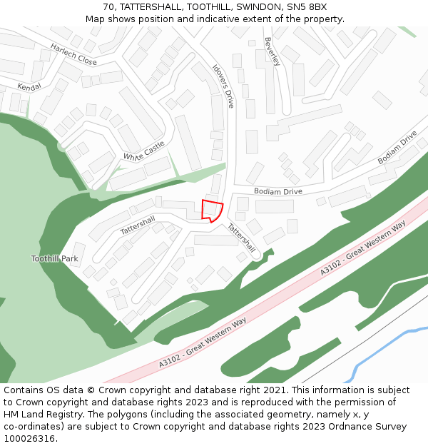 70, TATTERSHALL, TOOTHILL, SWINDON, SN5 8BX: Location map and indicative extent of plot