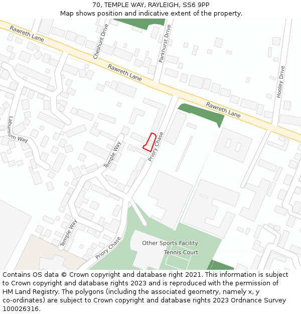 70, TEMPLE WAY, RAYLEIGH, SS6 9PP: Location map and indicative extent of plot