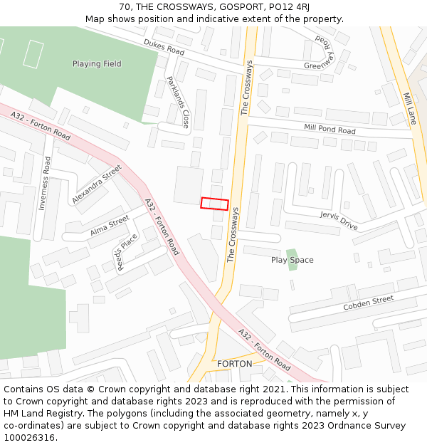 70, THE CROSSWAYS, GOSPORT, PO12 4RJ: Location map and indicative extent of plot