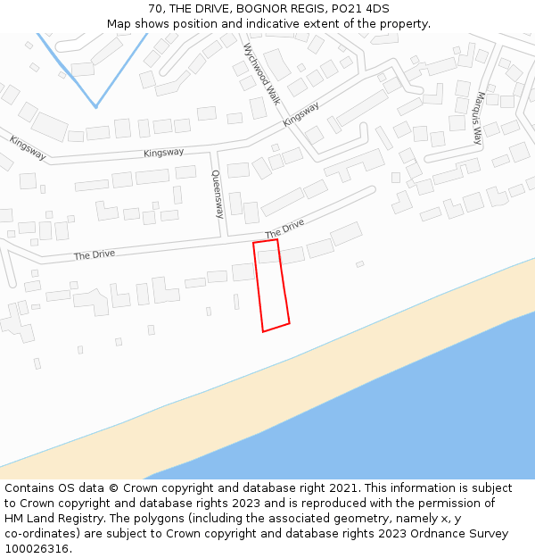 70, THE DRIVE, BOGNOR REGIS, PO21 4DS: Location map and indicative extent of plot