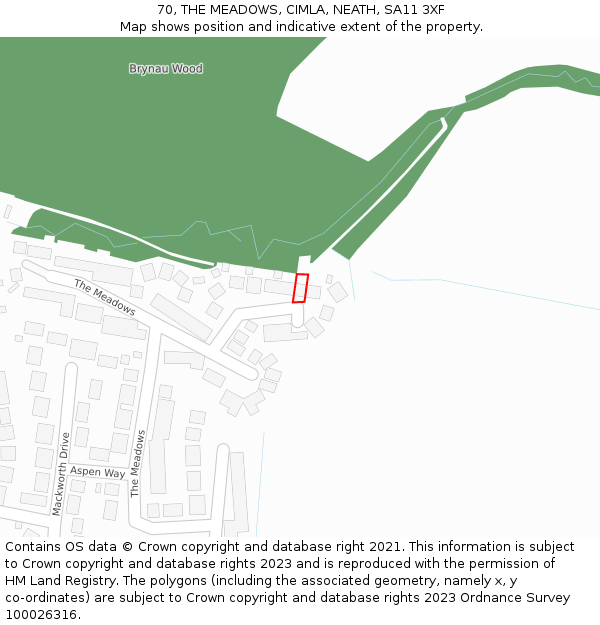 70, THE MEADOWS, CIMLA, NEATH, SA11 3XF: Location map and indicative extent of plot
