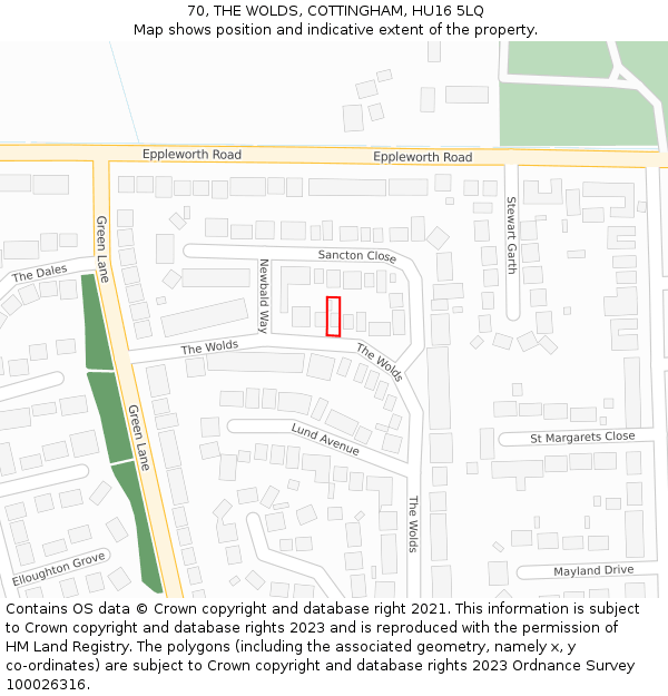 70, THE WOLDS, COTTINGHAM, HU16 5LQ: Location map and indicative extent of plot