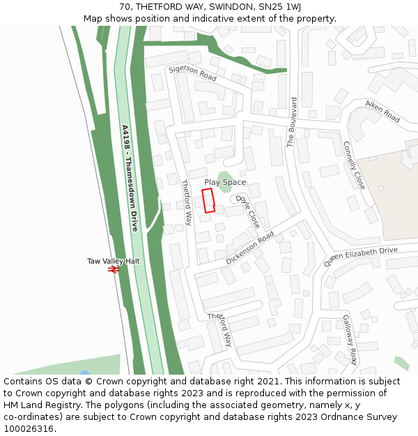 70, THETFORD WAY, SWINDON, SN25 1WJ: Location map and indicative extent of plot