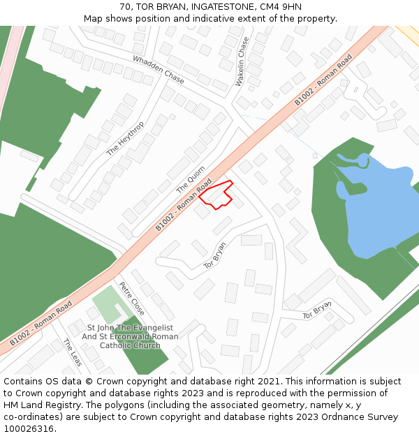 70, TOR BRYAN, INGATESTONE, CM4 9HN: Location map and indicative extent of plot