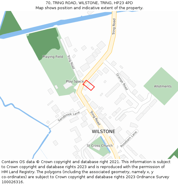 70, TRING ROAD, WILSTONE, TRING, HP23 4PD: Location map and indicative extent of plot