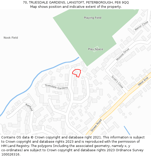 70, TRUESDALE GARDENS, LANGTOFT, PETERBOROUGH, PE6 9QQ: Location map and indicative extent of plot