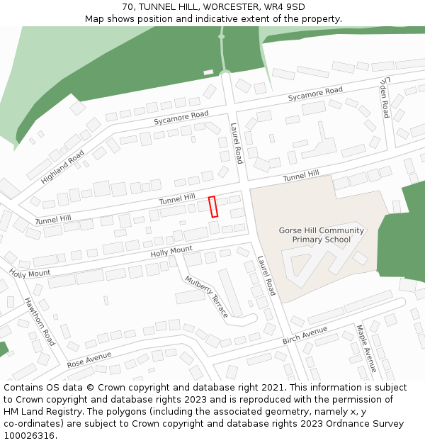 70, TUNNEL HILL, WORCESTER, WR4 9SD: Location map and indicative extent of plot