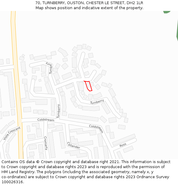 70, TURNBERRY, OUSTON, CHESTER LE STREET, DH2 1LR: Location map and indicative extent of plot