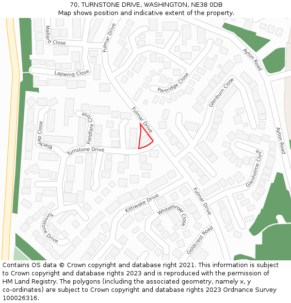 70, TURNSTONE DRIVE, WASHINGTON, NE38 0DB: Location map and indicative extent of plot