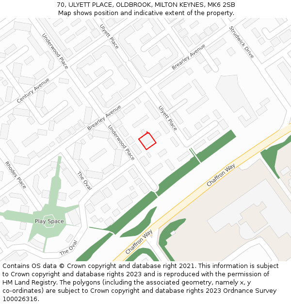 70, ULYETT PLACE, OLDBROOK, MILTON KEYNES, MK6 2SB: Location map and indicative extent of plot