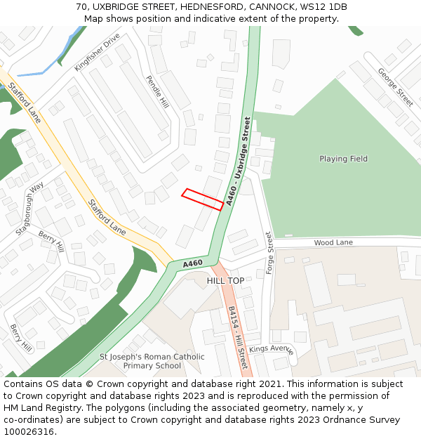 70, UXBRIDGE STREET, HEDNESFORD, CANNOCK, WS12 1DB: Location map and indicative extent of plot