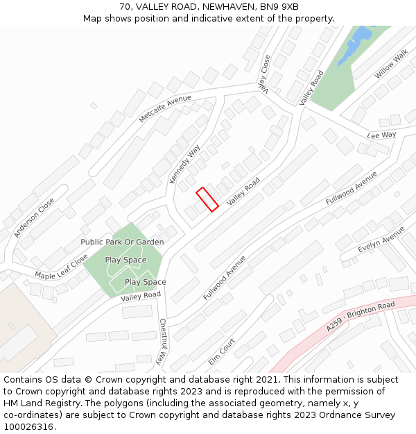 70, VALLEY ROAD, NEWHAVEN, BN9 9XB: Location map and indicative extent of plot