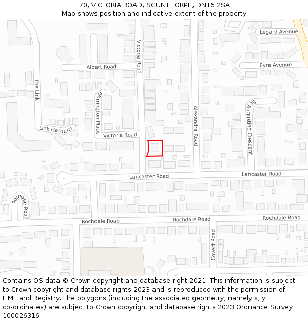 70, VICTORIA ROAD, SCUNTHORPE, DN16 2SA: Location map and indicative extent of plot
