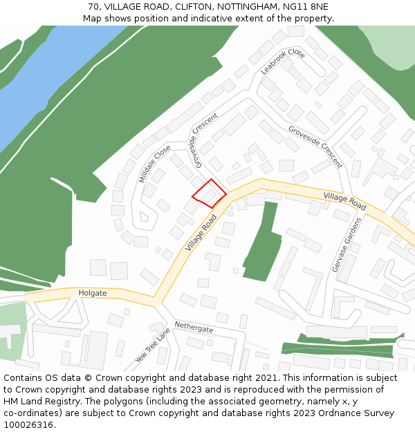 70, VILLAGE ROAD, CLIFTON, NOTTINGHAM, NG11 8NE: Location map and indicative extent of plot