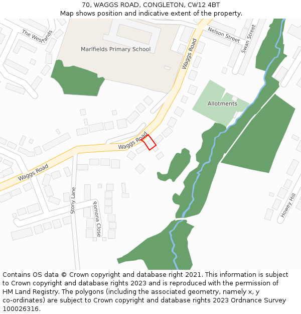 70, WAGGS ROAD, CONGLETON, CW12 4BT: Location map and indicative extent of plot