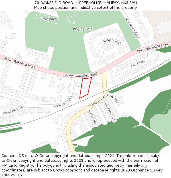 70, WAKEFIELD ROAD, HIPPERHOLME, HALIFAX, HX3 8AU: Location map and indicative extent of plot