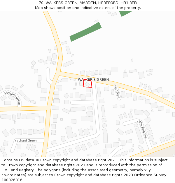 70, WALKERS GREEN, MARDEN, HEREFORD, HR1 3EB: Location map and indicative extent of plot