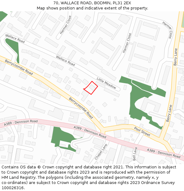 70, WALLACE ROAD, BODMIN, PL31 2EX: Location map and indicative extent of plot