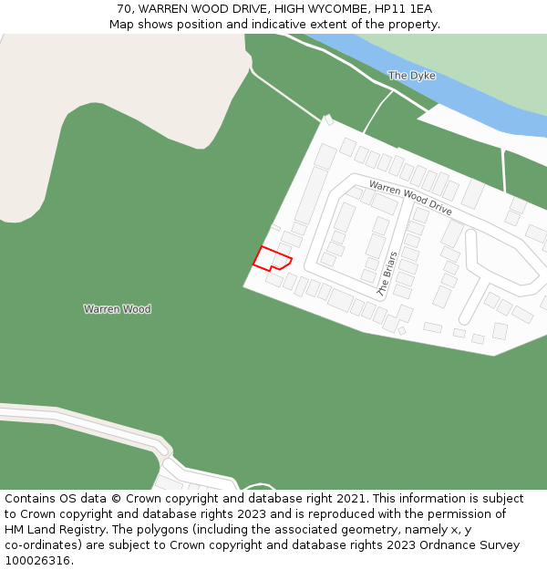 70, WARREN WOOD DRIVE, HIGH WYCOMBE, HP11 1EA: Location map and indicative extent of plot