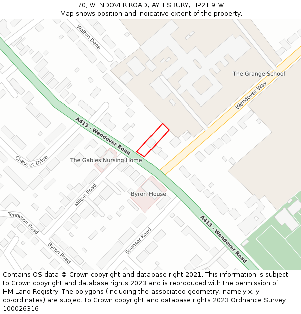 70, WENDOVER ROAD, AYLESBURY, HP21 9LW: Location map and indicative extent of plot