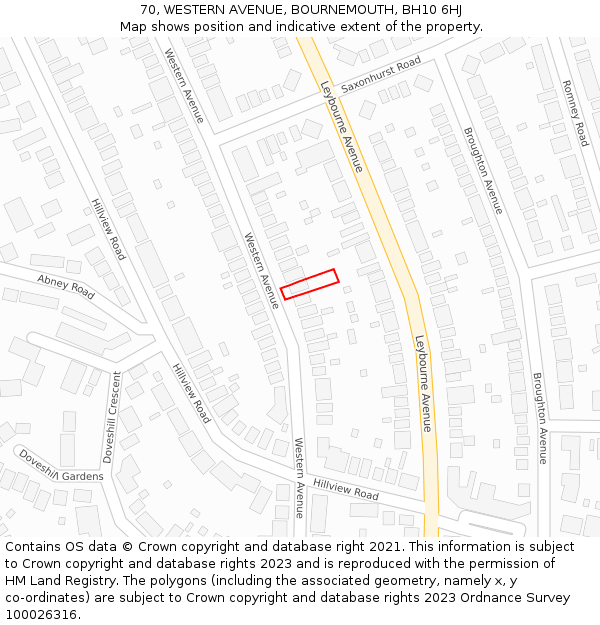 70, WESTERN AVENUE, BOURNEMOUTH, BH10 6HJ: Location map and indicative extent of plot