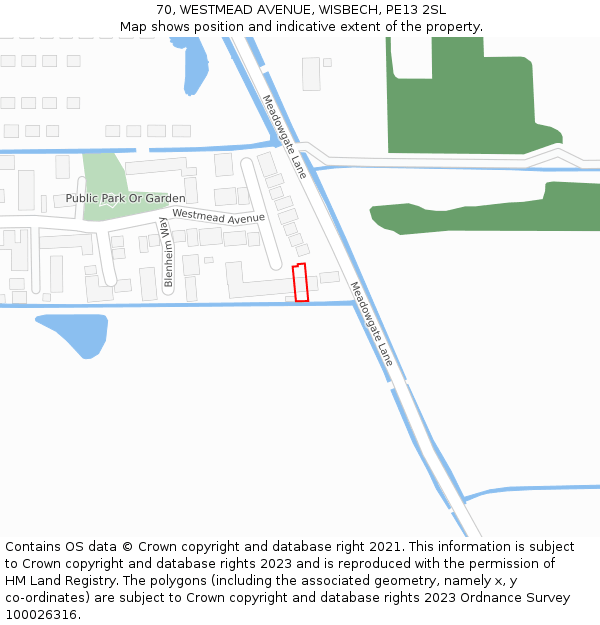 70, WESTMEAD AVENUE, WISBECH, PE13 2SL: Location map and indicative extent of plot