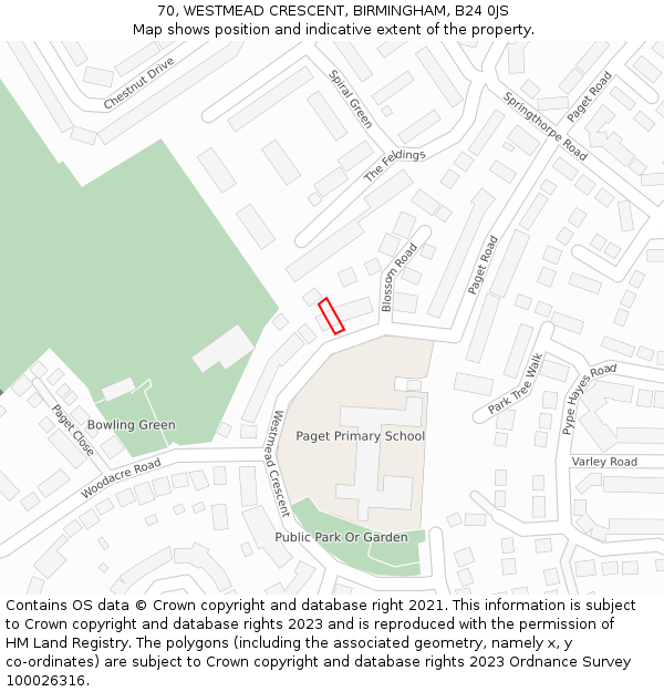 70, WESTMEAD CRESCENT, BIRMINGHAM, B24 0JS: Location map and indicative extent of plot