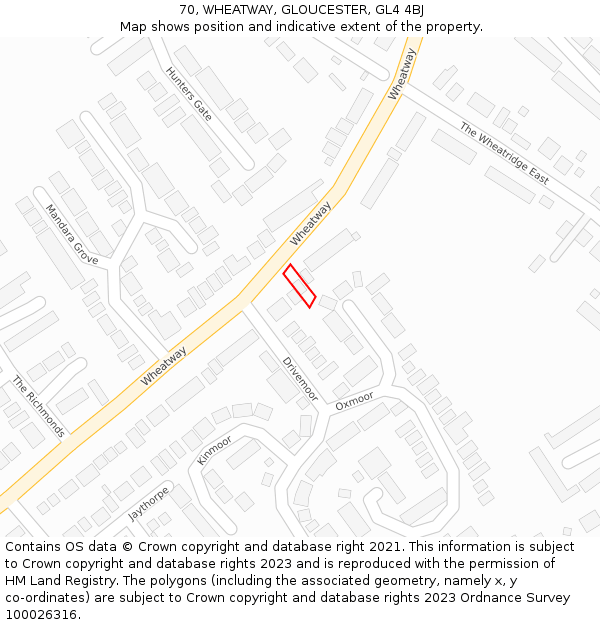 70, WHEATWAY, GLOUCESTER, GL4 4BJ: Location map and indicative extent of plot