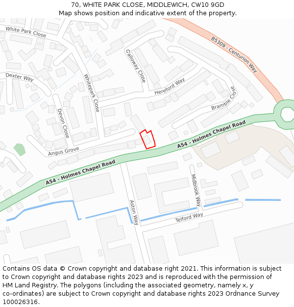 70, WHITE PARK CLOSE, MIDDLEWICH, CW10 9GD: Location map and indicative extent of plot