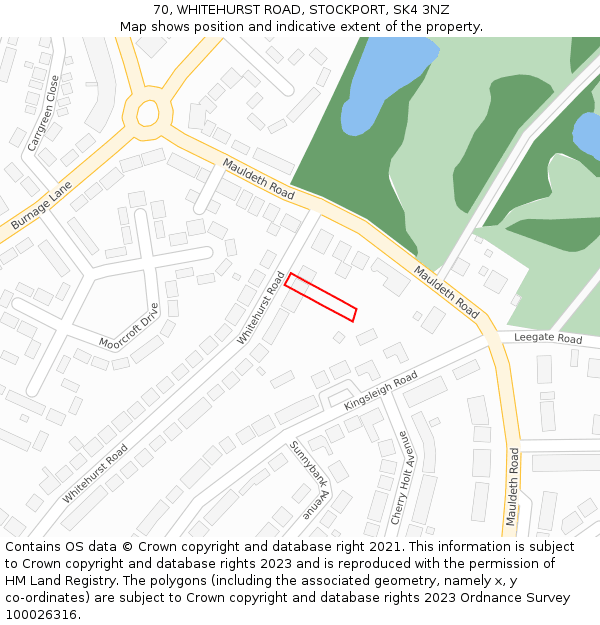 70, WHITEHURST ROAD, STOCKPORT, SK4 3NZ: Location map and indicative extent of plot