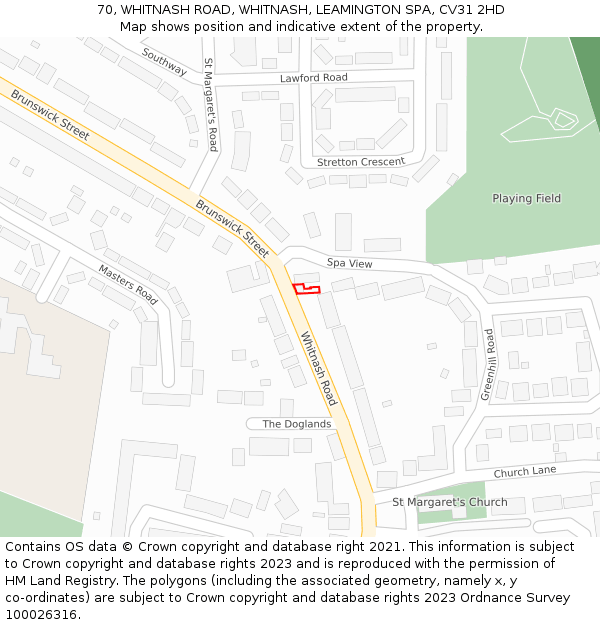 70, WHITNASH ROAD, WHITNASH, LEAMINGTON SPA, CV31 2HD: Location map and indicative extent of plot