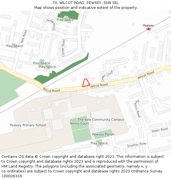 70, WILCOT ROAD, PEWSEY, SN9 5EL: Location map and indicative extent of plot