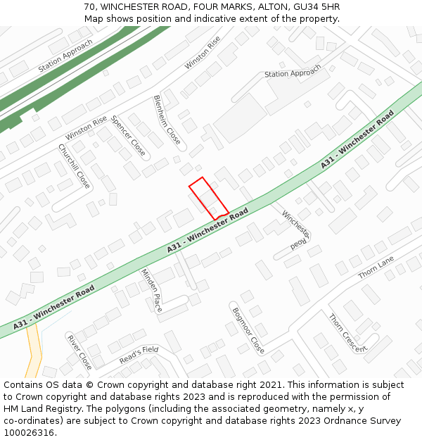 70, WINCHESTER ROAD, FOUR MARKS, ALTON, GU34 5HR: Location map and indicative extent of plot