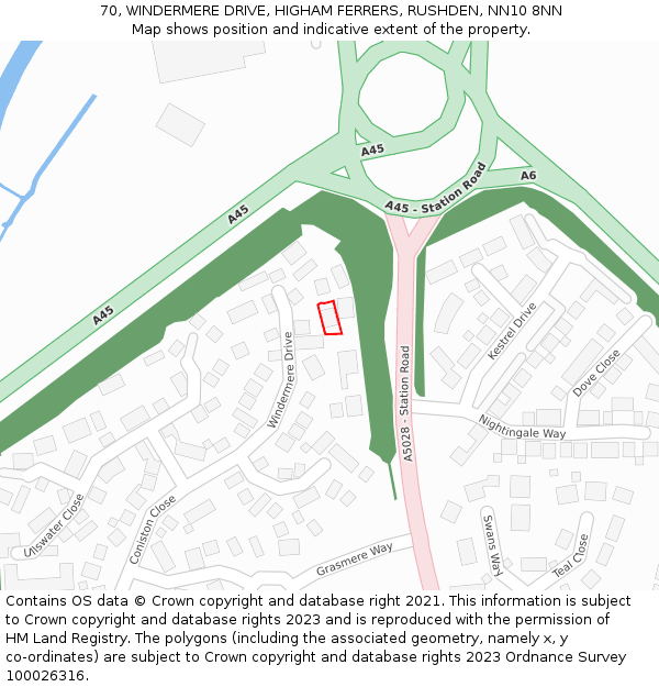 70, WINDERMERE DRIVE, HIGHAM FERRERS, RUSHDEN, NN10 8NN: Location map and indicative extent of plot