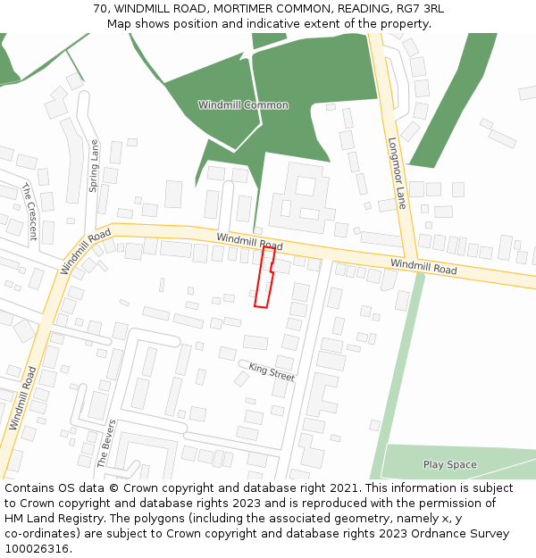70, WINDMILL ROAD, MORTIMER COMMON, READING, RG7 3RL: Location map and indicative extent of plot