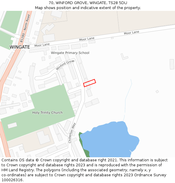 70, WINFORD GROVE, WINGATE, TS28 5DU: Location map and indicative extent of plot