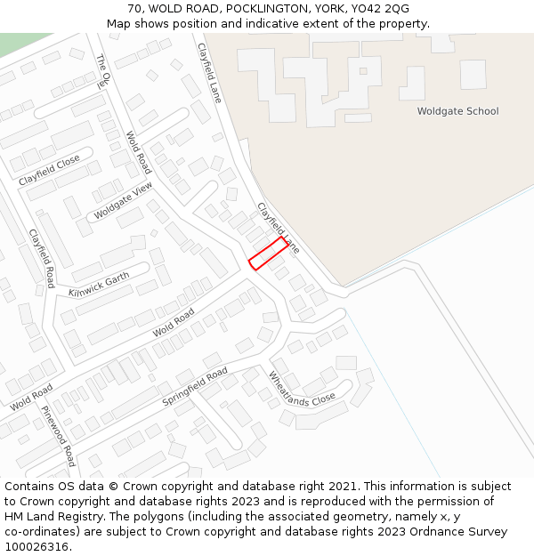 70, WOLD ROAD, POCKLINGTON, YORK, YO42 2QG: Location map and indicative extent of plot