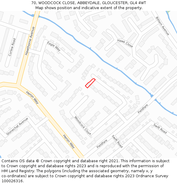 70, WOODCOCK CLOSE, ABBEYDALE, GLOUCESTER, GL4 4WT: Location map and indicative extent of plot