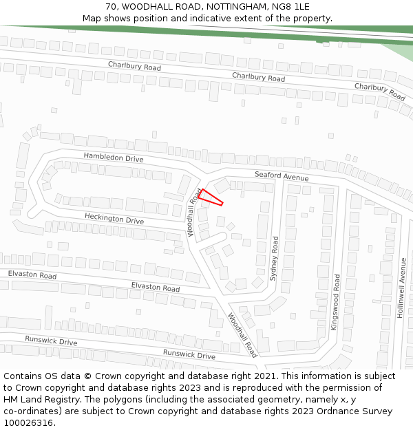 70, WOODHALL ROAD, NOTTINGHAM, NG8 1LE: Location map and indicative extent of plot