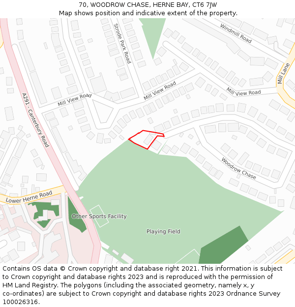 70, WOODROW CHASE, HERNE BAY, CT6 7JW: Location map and indicative extent of plot