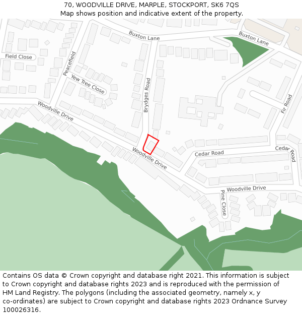 70, WOODVILLE DRIVE, MARPLE, STOCKPORT, SK6 7QS: Location map and indicative extent of plot