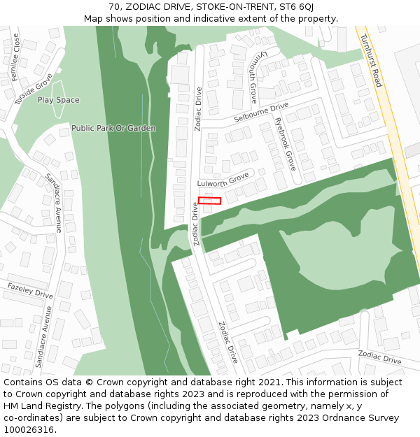 70, ZODIAC DRIVE, STOKE-ON-TRENT, ST6 6QJ: Location map and indicative extent of plot