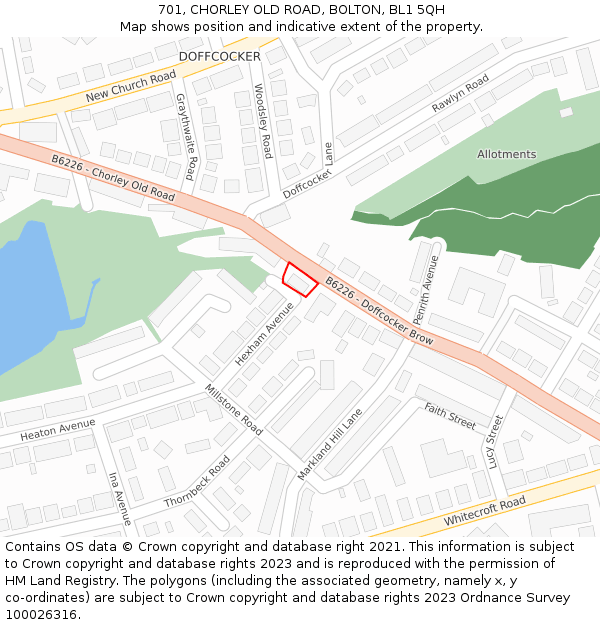 701, CHORLEY OLD ROAD, BOLTON, BL1 5QH: Location map and indicative extent of plot