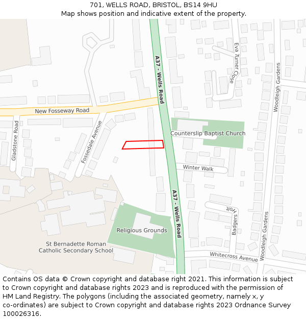 701, WELLS ROAD, BRISTOL, BS14 9HU: Location map and indicative extent of plot