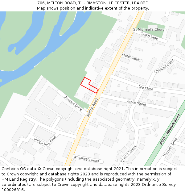 706, MELTON ROAD, THURMASTON, LEICESTER, LE4 8BD: Location map and indicative extent of plot
