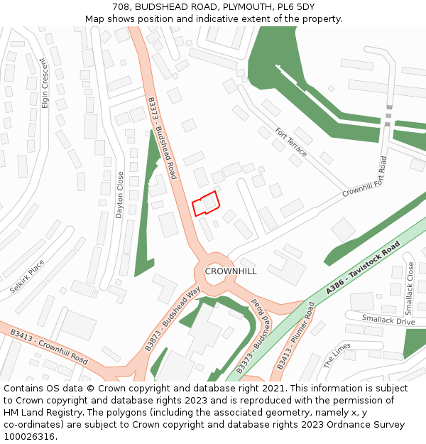 708, BUDSHEAD ROAD, PLYMOUTH, PL6 5DY: Location map and indicative extent of plot